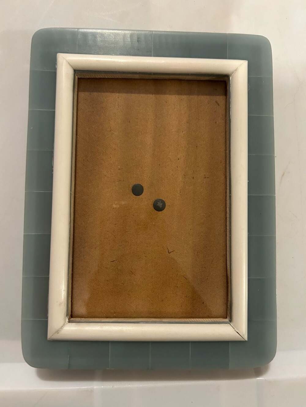 Vintage Glass Tile Picture Frame Light Blue White Trim 4x6